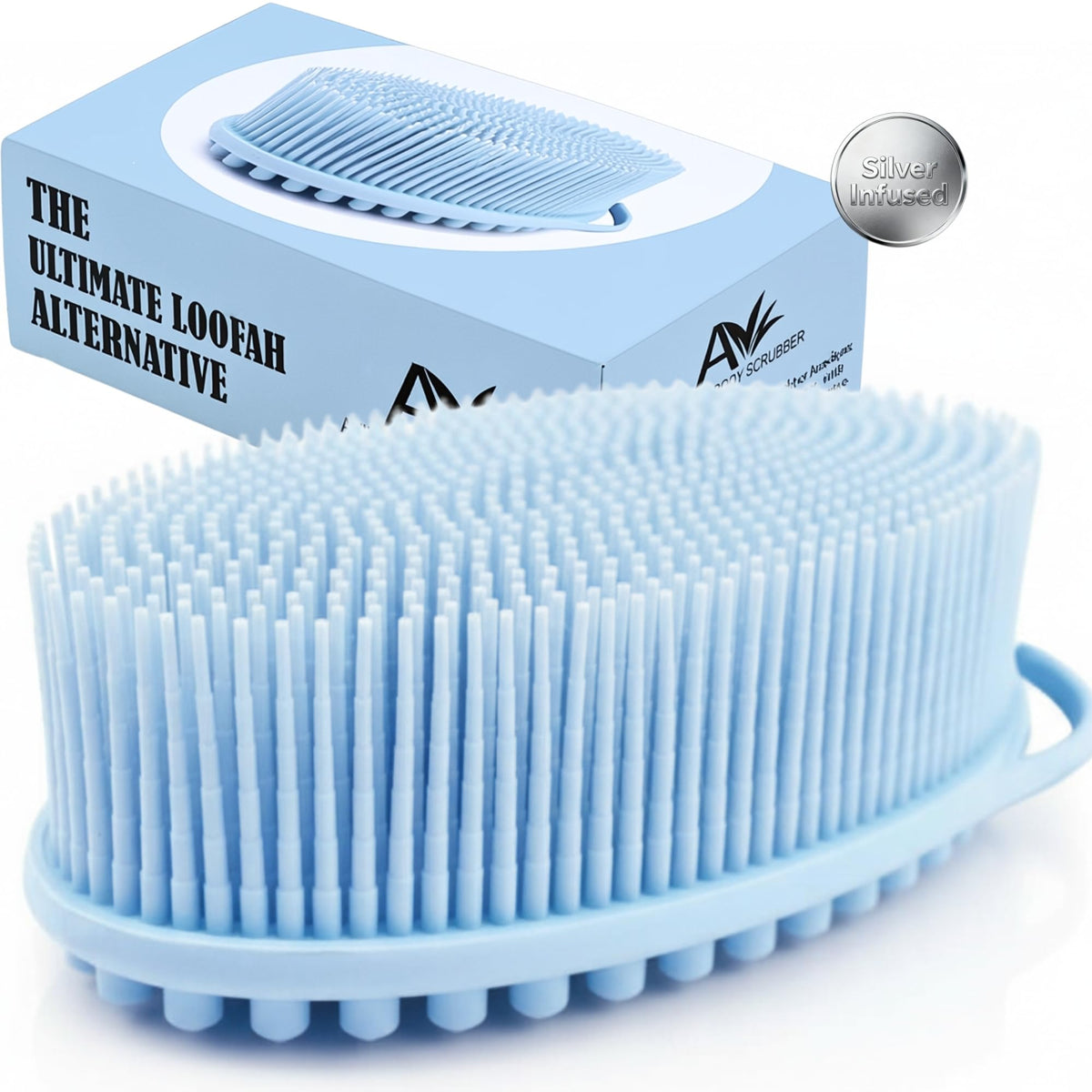 Avilana Silver Edition – brosse-douche silicone argent infusé, fraîcheur durable.