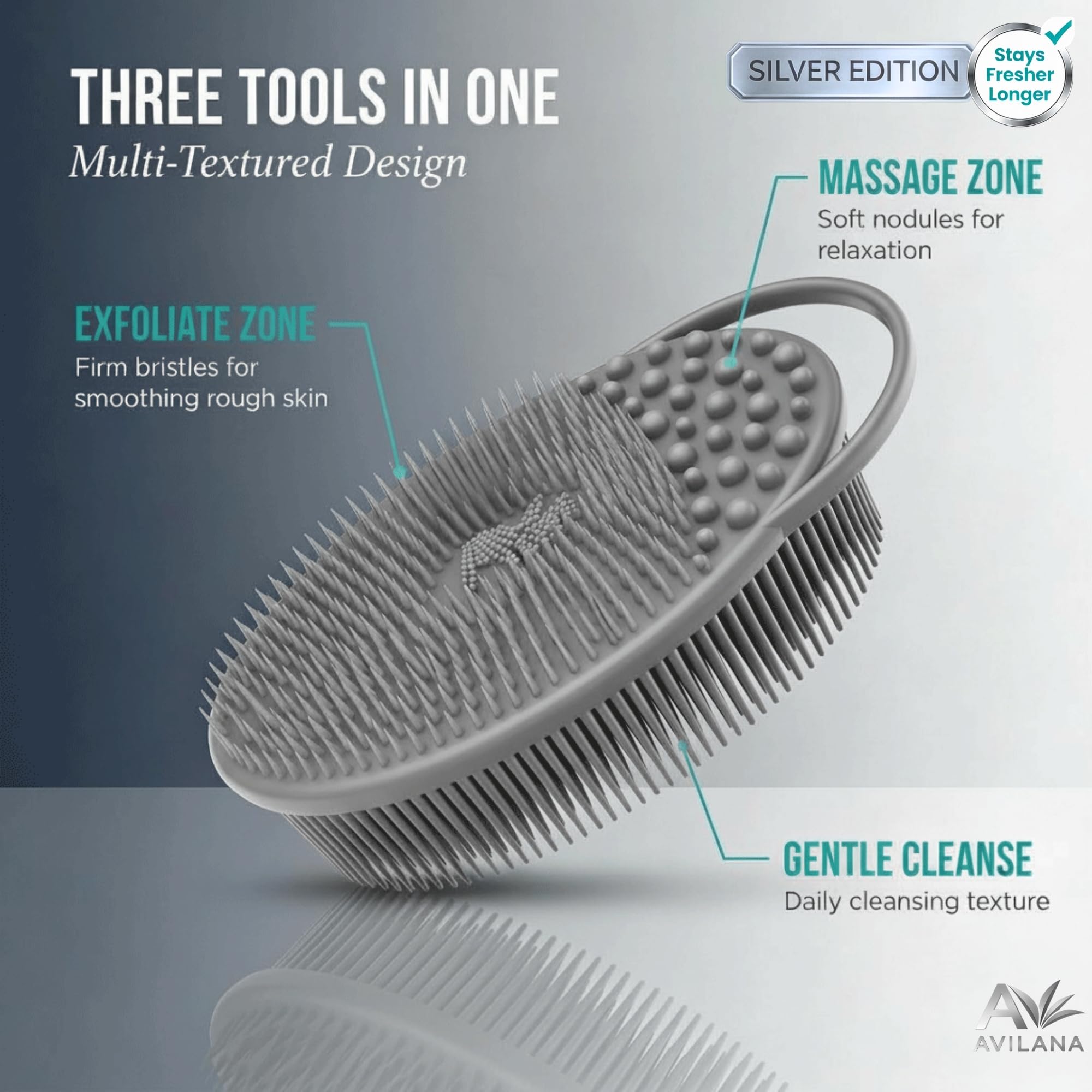 Avilana Silver Edition : silicone non poreux qui sèche rapidement après chaque douche.
