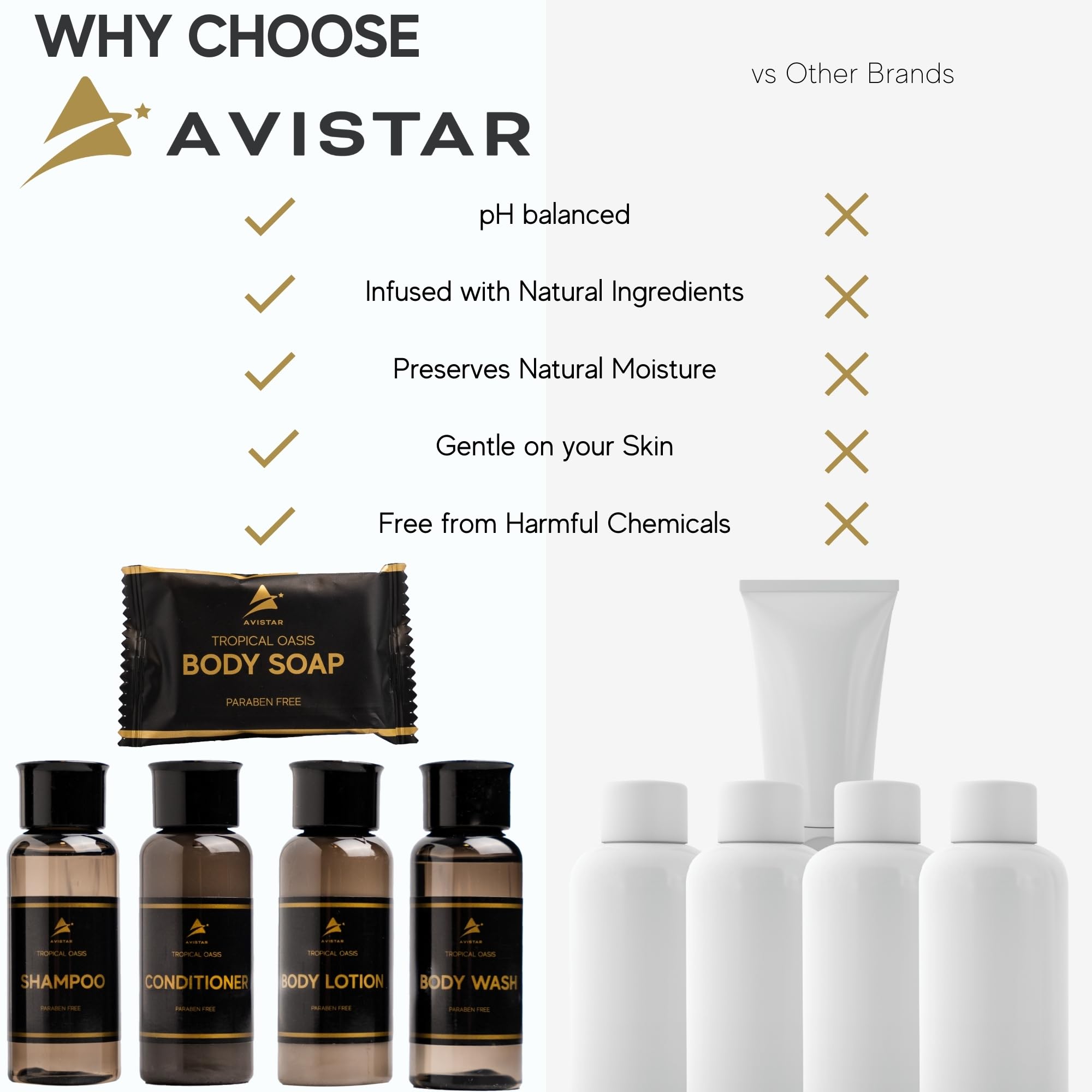 Avistar Ensemble soins hôtel en vrac: kit utile pour propriétés et hébergements.