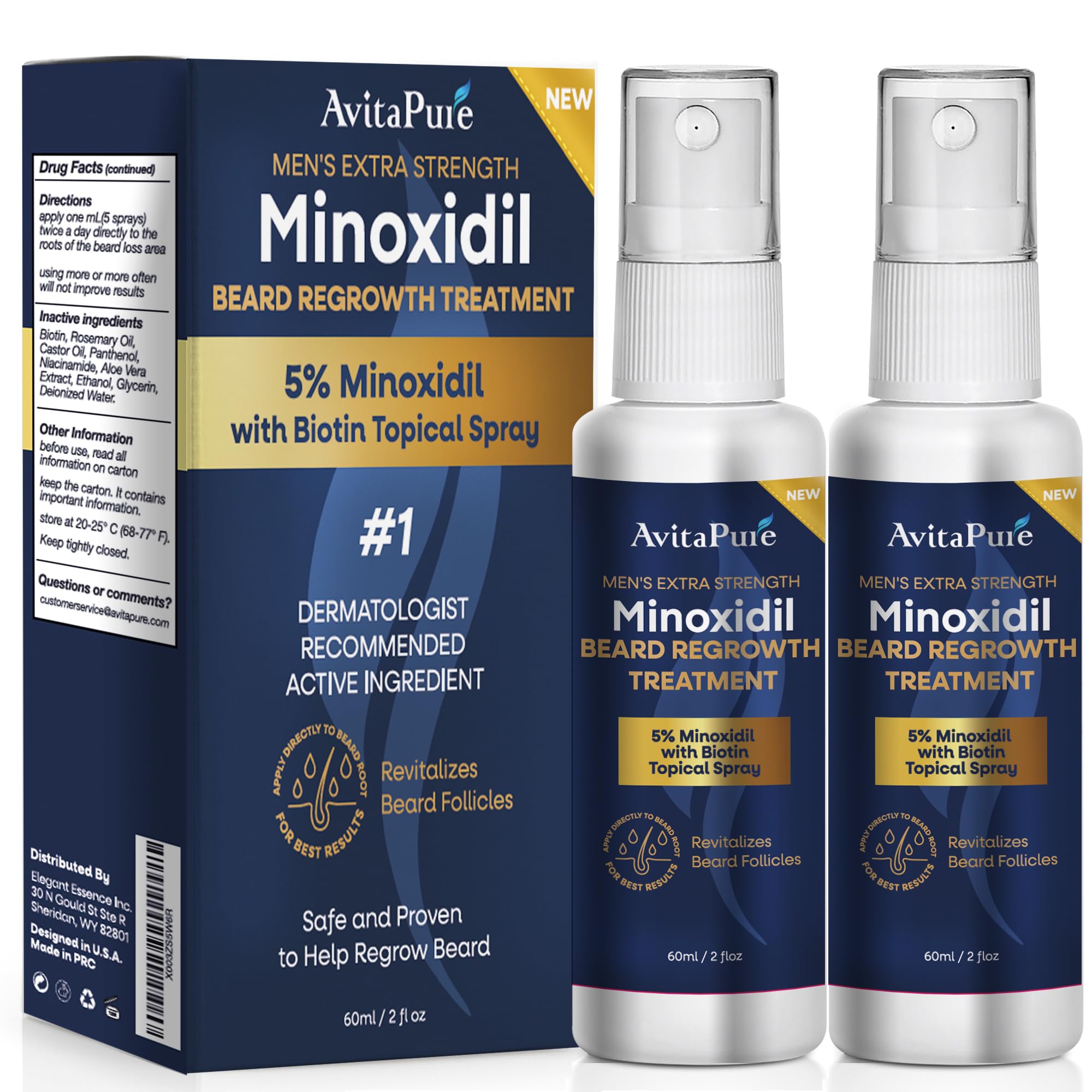 AVITAPURE huile minoxidil barbe bouteille — soutien potentiel à la croissance