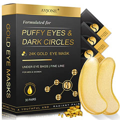 Patch AVJONE 24K or en hydrogel pour hydratation ciblée du contour des yeux.