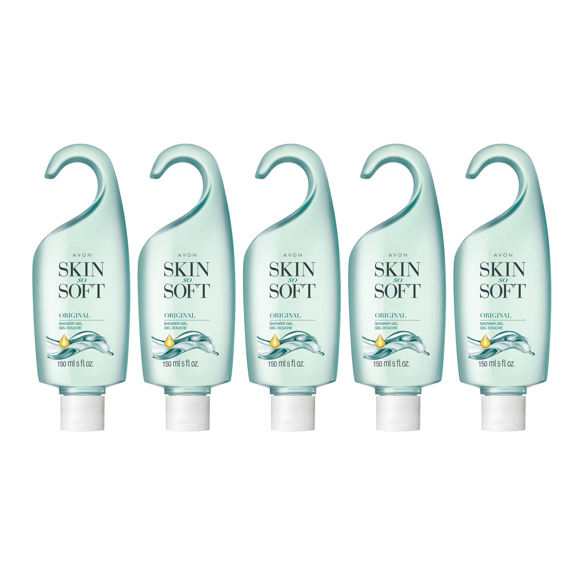 Bouteille Avon Skin So Soft Gel Douche au jojoba pour hydrater la peau.