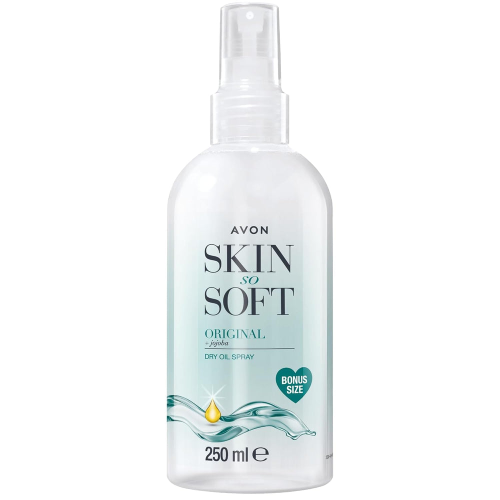 Avon Skin So Soft Huile Sèche Originale 250 ml sur bouteille, soin rapide et hydratant.