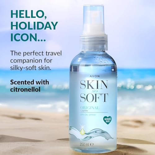 Avon Skin So Soft Huile Sèche Originale 250 ml, pulvérisateur pratique pour une application légère.