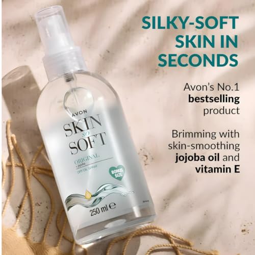 Avon Skin So Soft Huile Sèche Originale 250 ml, emballage élégant et pratique.