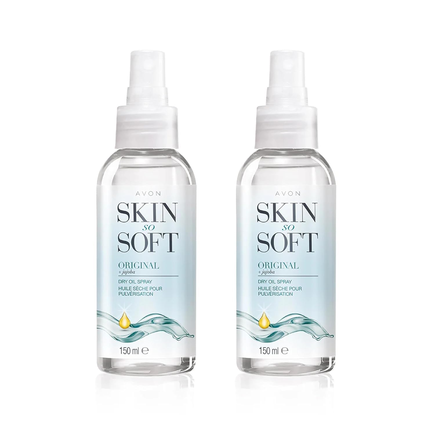 Pack double Avon Skin So Soft Original Huile Sèche Jojoba, douceur durable.