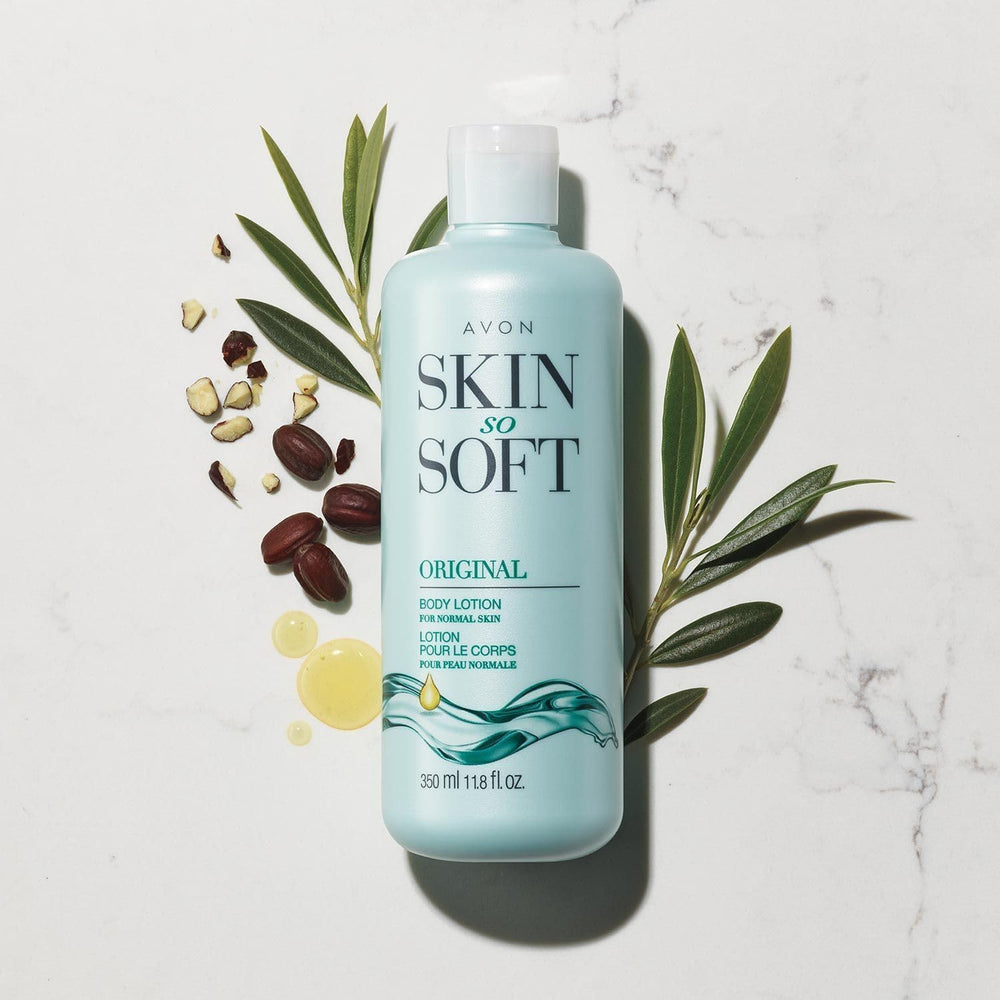 Avon Skin So Soft Original with jojoba oil for conditioning skin.