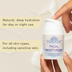 Awake Human crème visage avec extrait de thé vert, soin apaisant et protecteur.