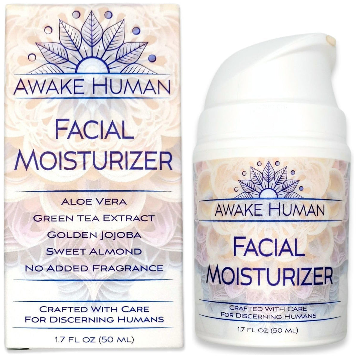 Awake Human crème visage naturelle à l'aloe vera, hydratation douce pour peau sèche.