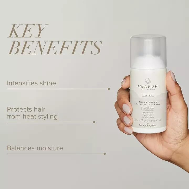 Brume lumineuse du spray pour une brillance durable sur cheveux.