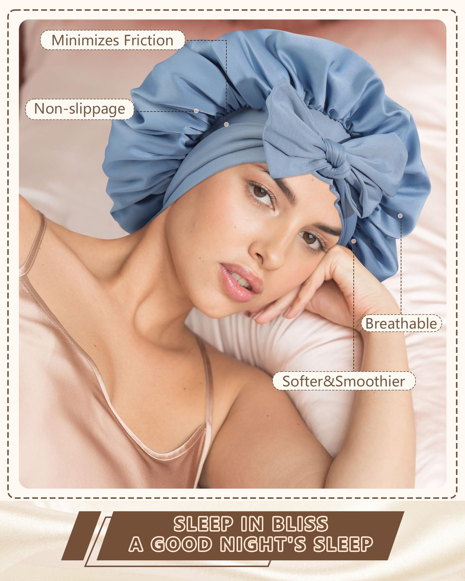 AWAYTR bonnet satin dormir durable, idéal pour nuits et soins capillaires.