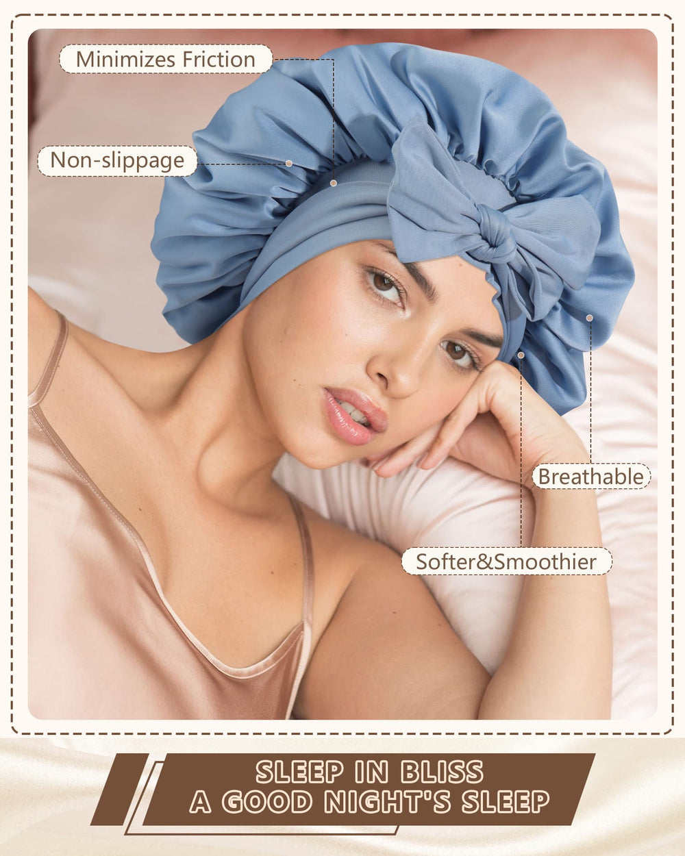 AWAYTR bonnet satin dormir durable, idéal pour nuits et soins capillaires.