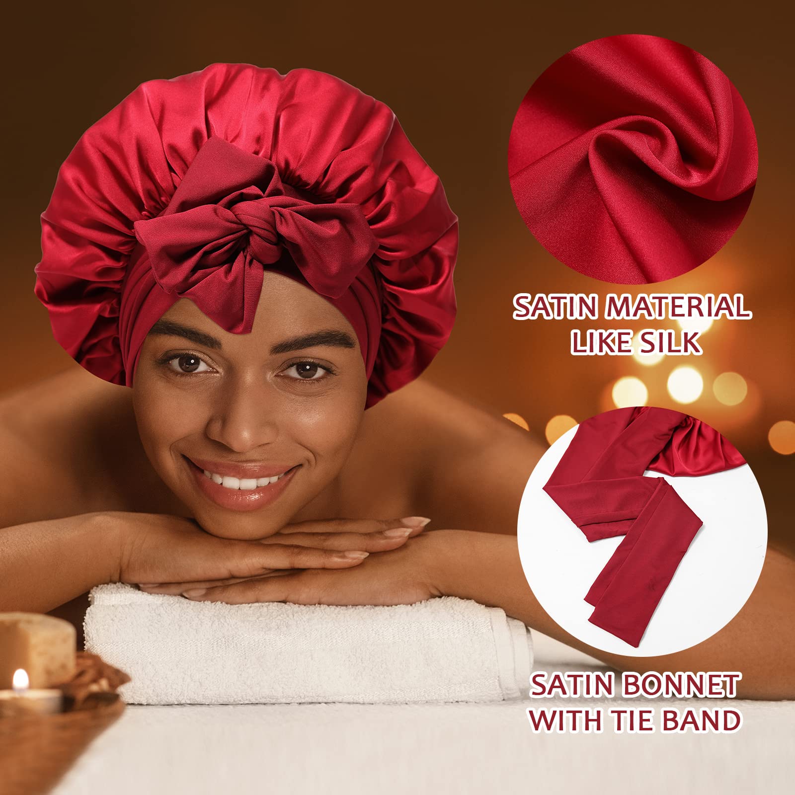 AWAYTR bonnet satiné à bande large – ruban ajustable assure un ajustement personnalisé.