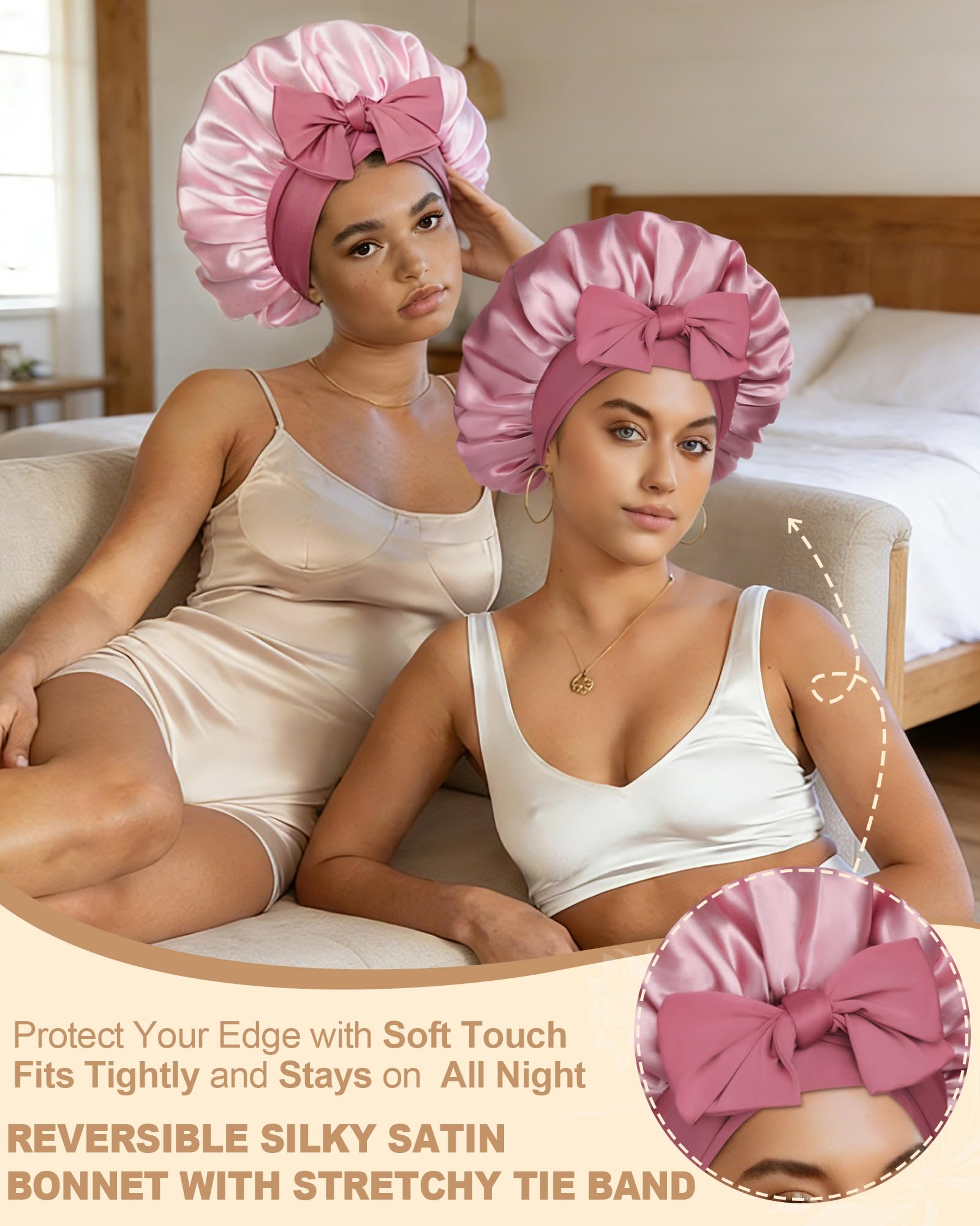 AWAYTR bonnet satin avec attache-élastique maintien sûr des cheveux