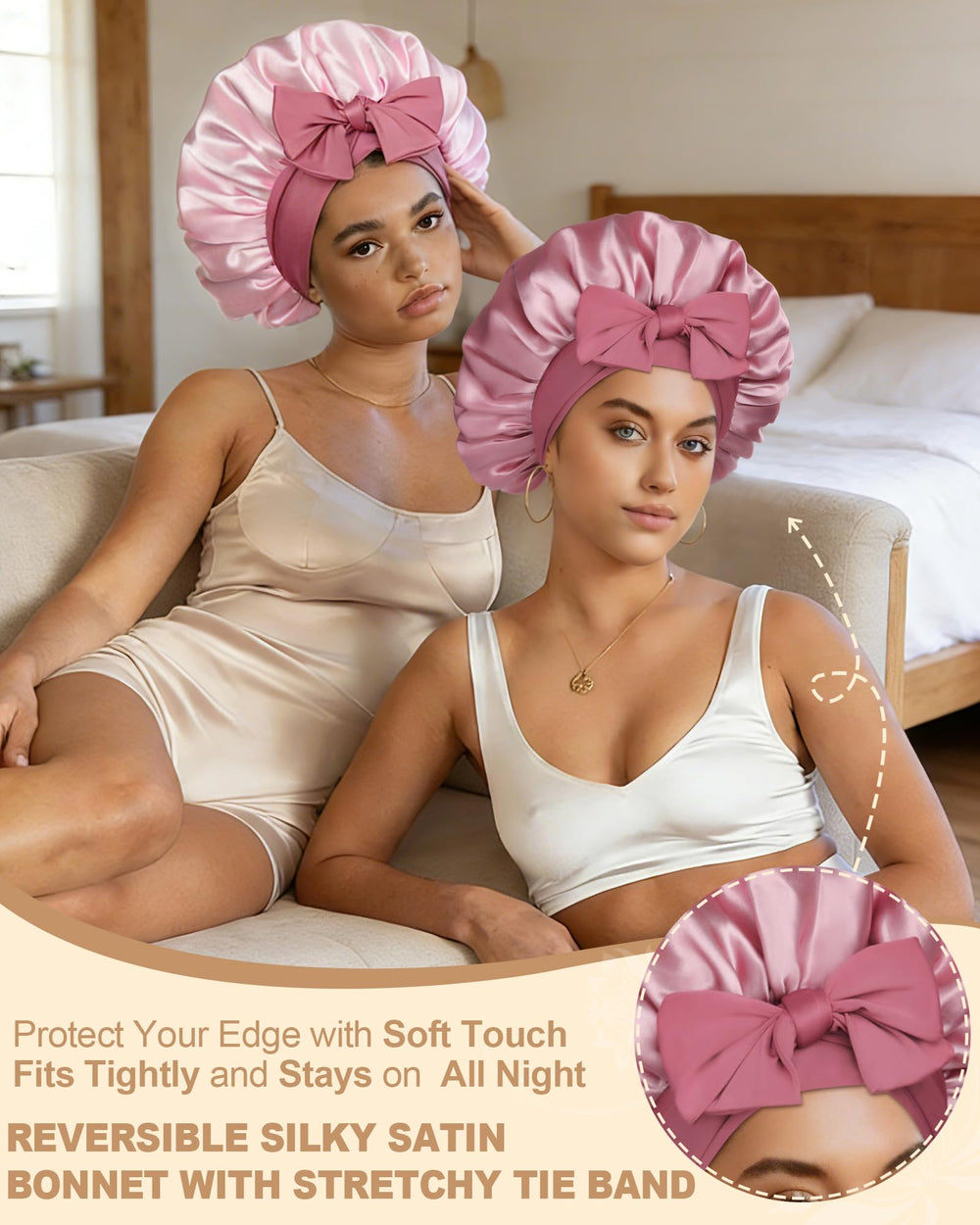 AWAYTR bonnet satin avec attache-élastique maintien sûr des cheveux
