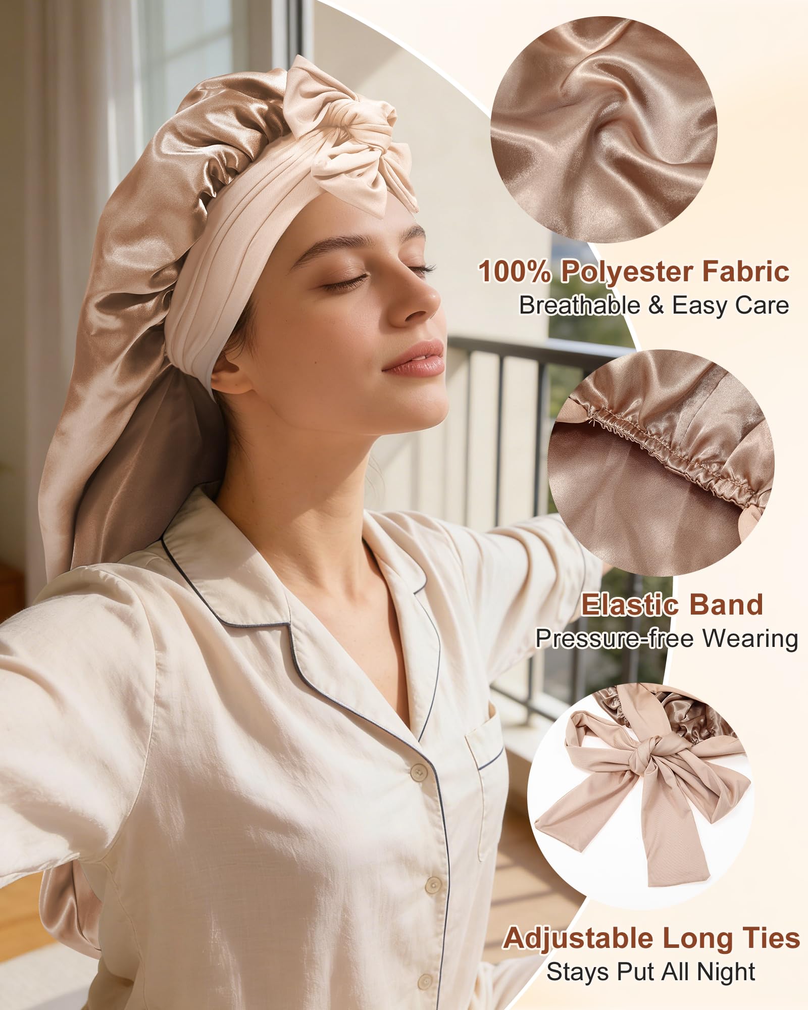 AWAYTR bonnet satin avec bandes elastiques detail de maintien sans serrer.