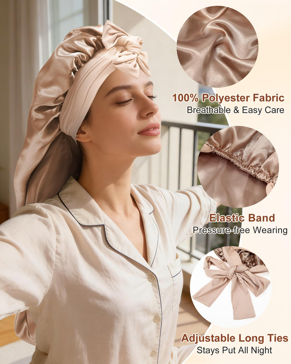 AWAYTR bonnet satin avec bandes elastiques detail de maintien sans serrer.