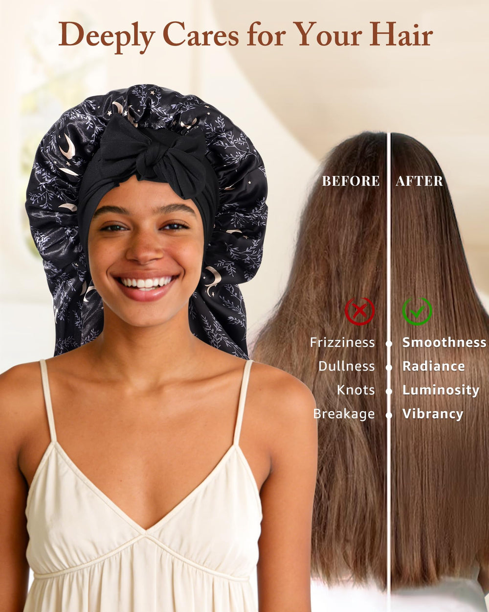 AWAYTR bonnet satin pour cheveux longs et braids, facile à porter.