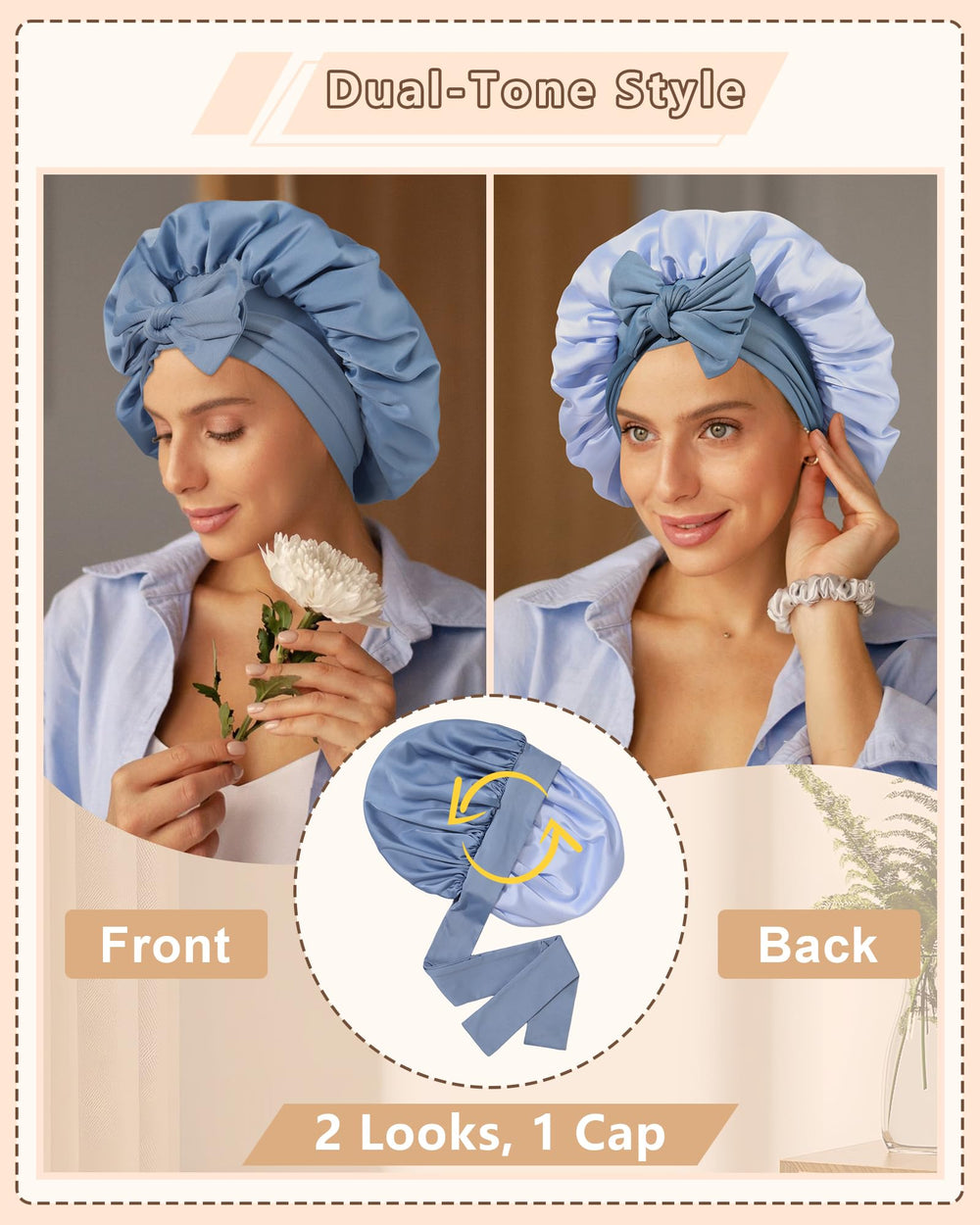 AWAYTR bonnet satin voyage léger, pratique pour la routine quotidienne et déplacements.