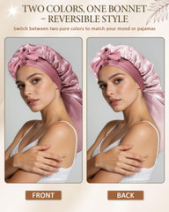 Bonnet AWAYTR satin protège cheveux longs pendant le sommeil.