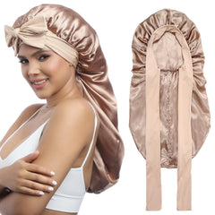 AWAYTR bonnet satin double couche sur la tete, protege les cheveux des frottements nocturnes.