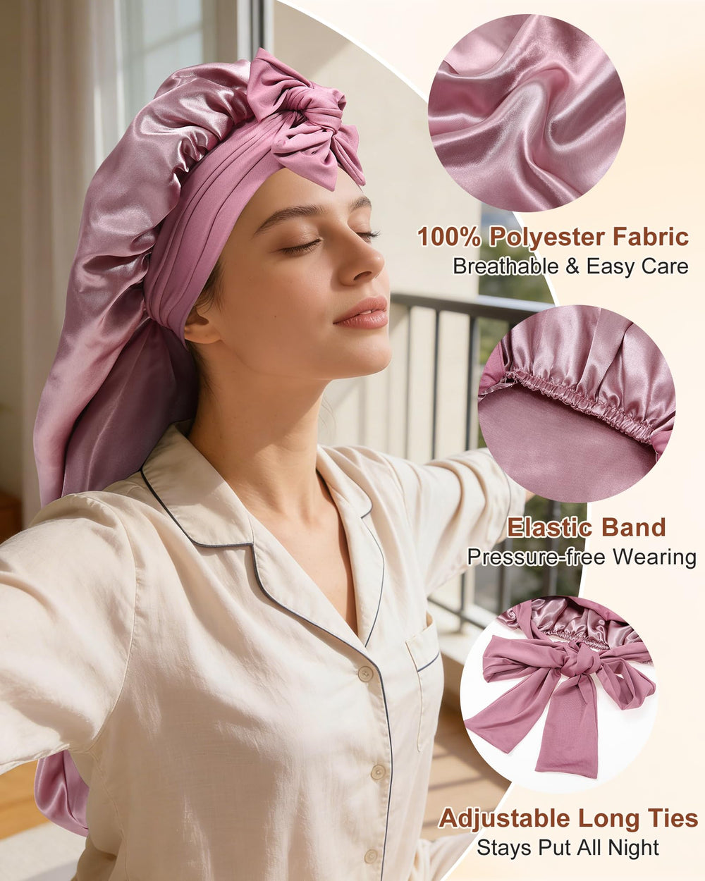 AWAYTR bonnet satin double couche élastique bande assure un maintien confortable toute la nuit.