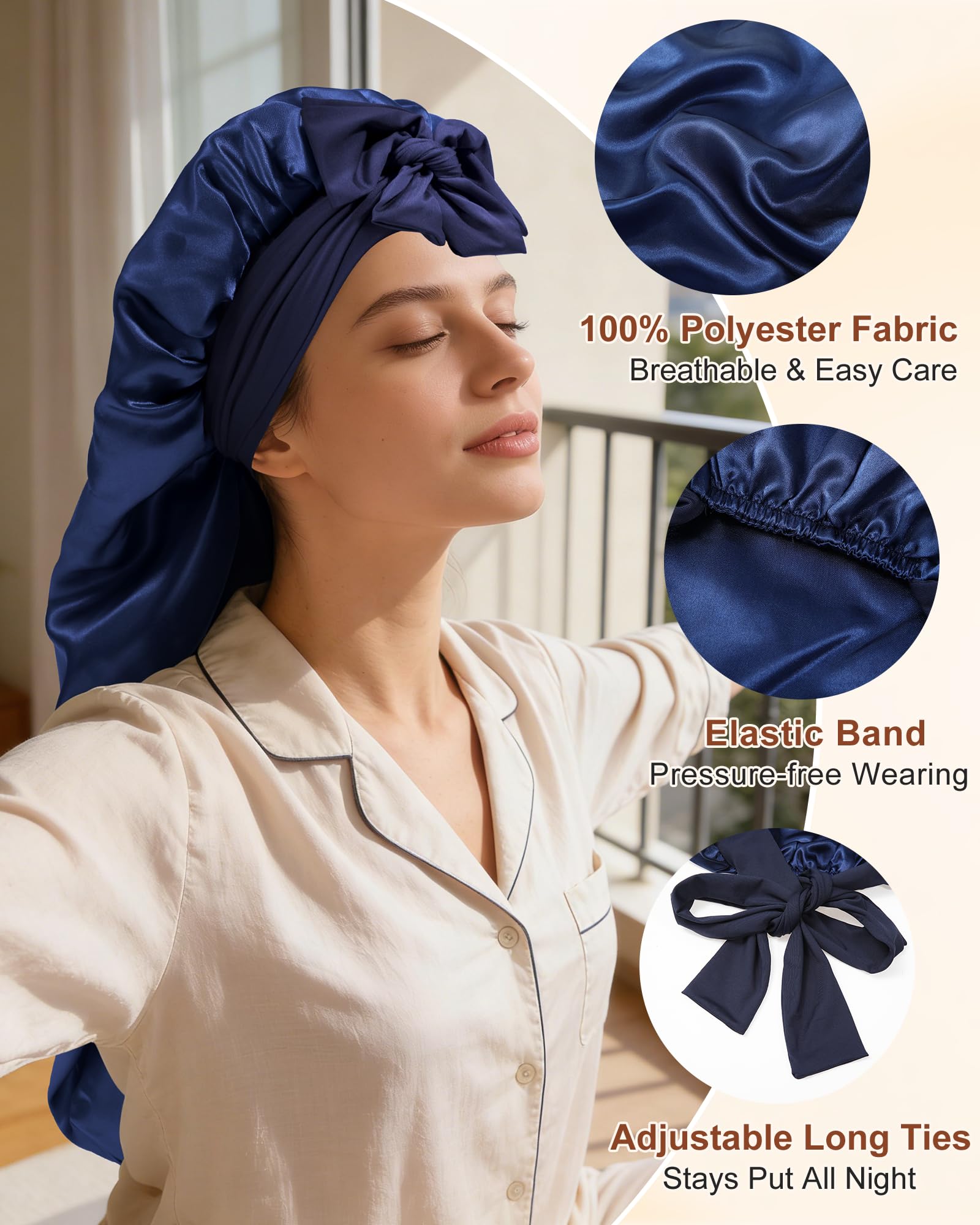 Bonnet AWAYTR satin lanières élastiques assure un maintien sans glisser.