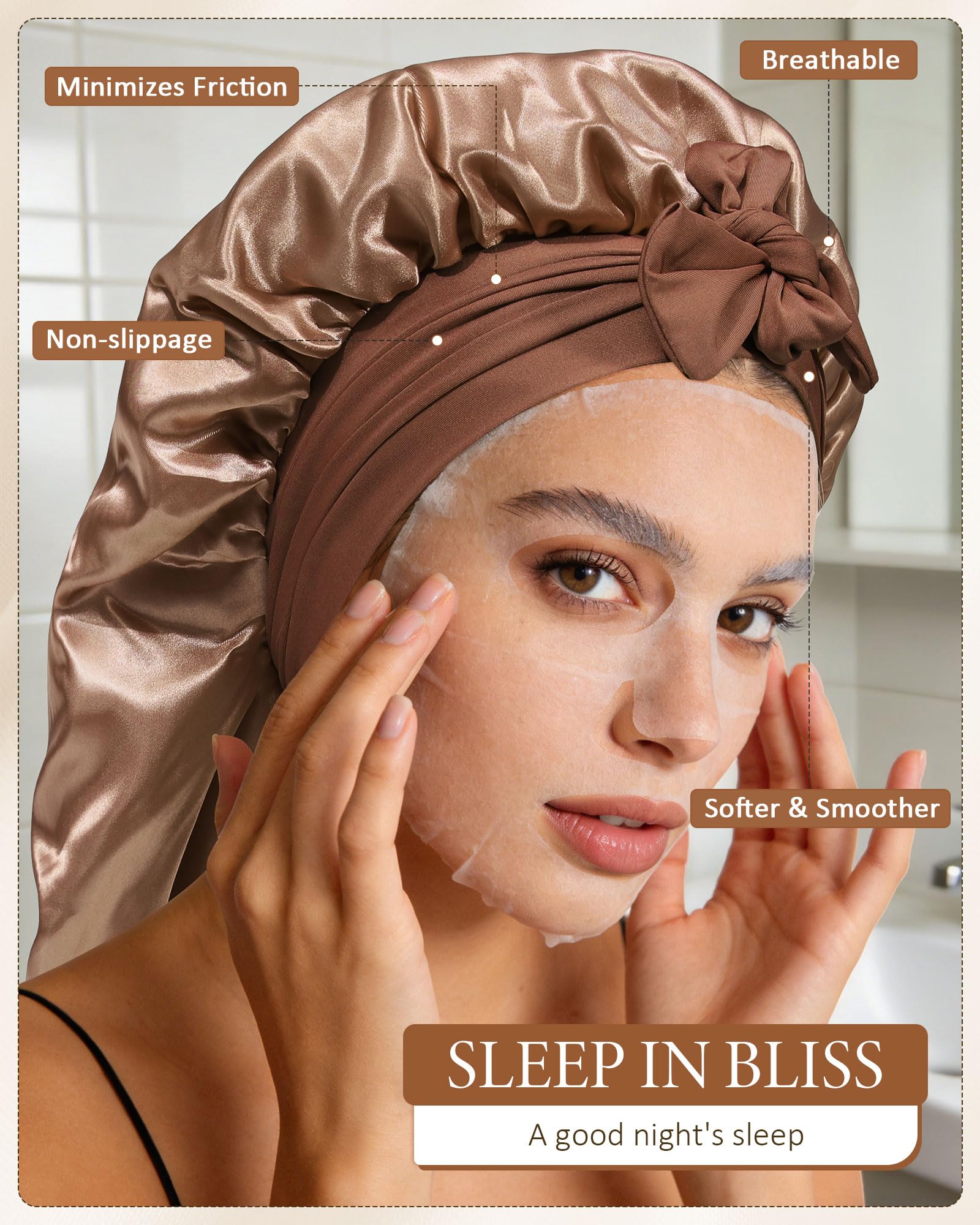 AWAYTR bonnet satin long respectueux de la peau et respirant