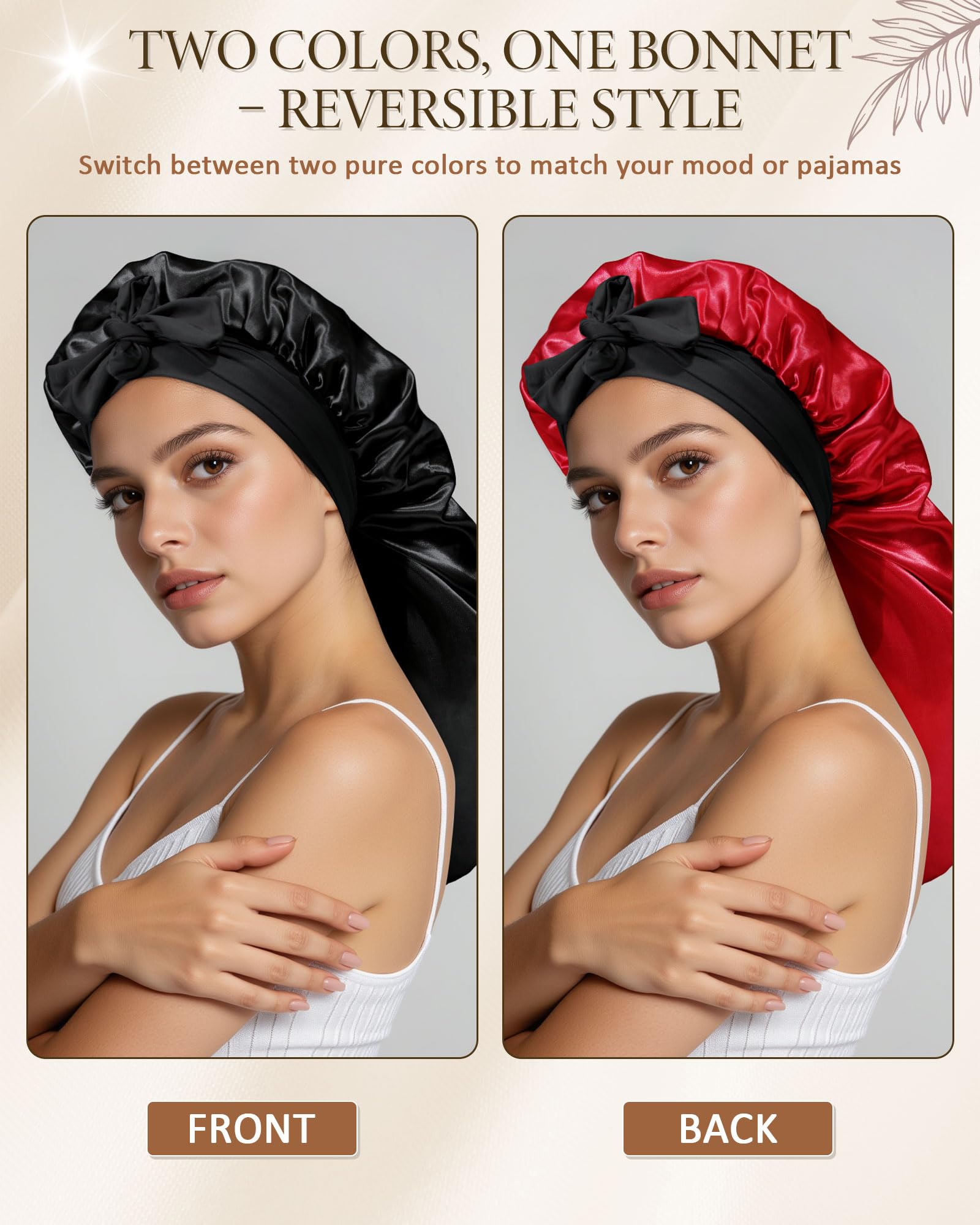 AWAYTR bonnet satin long, vue double-face, permet de changer de couleur selon l'humeur.