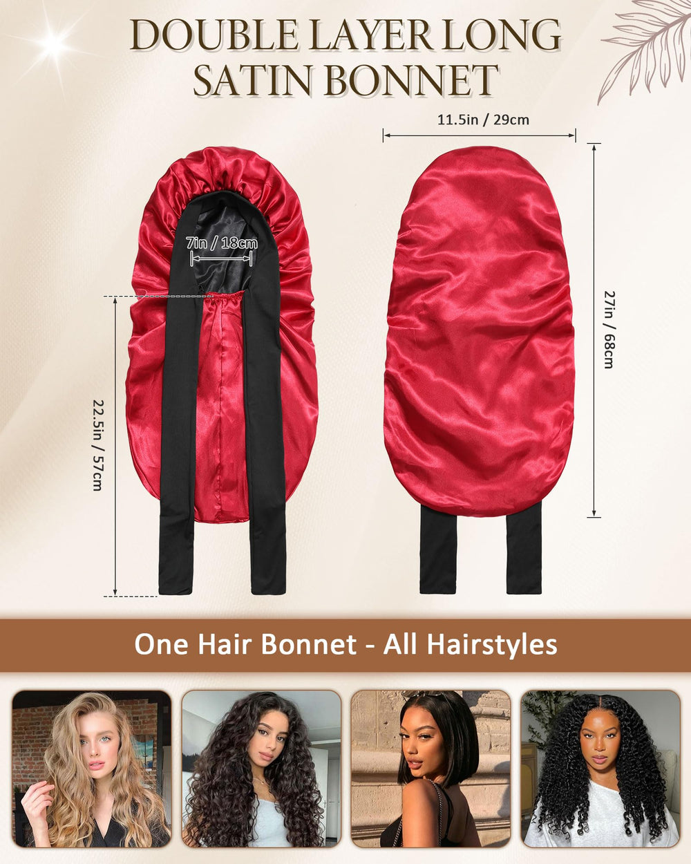AWAYTR bonnet satin long, vue emballage, idéal pour tester le produit et sa praticité.
