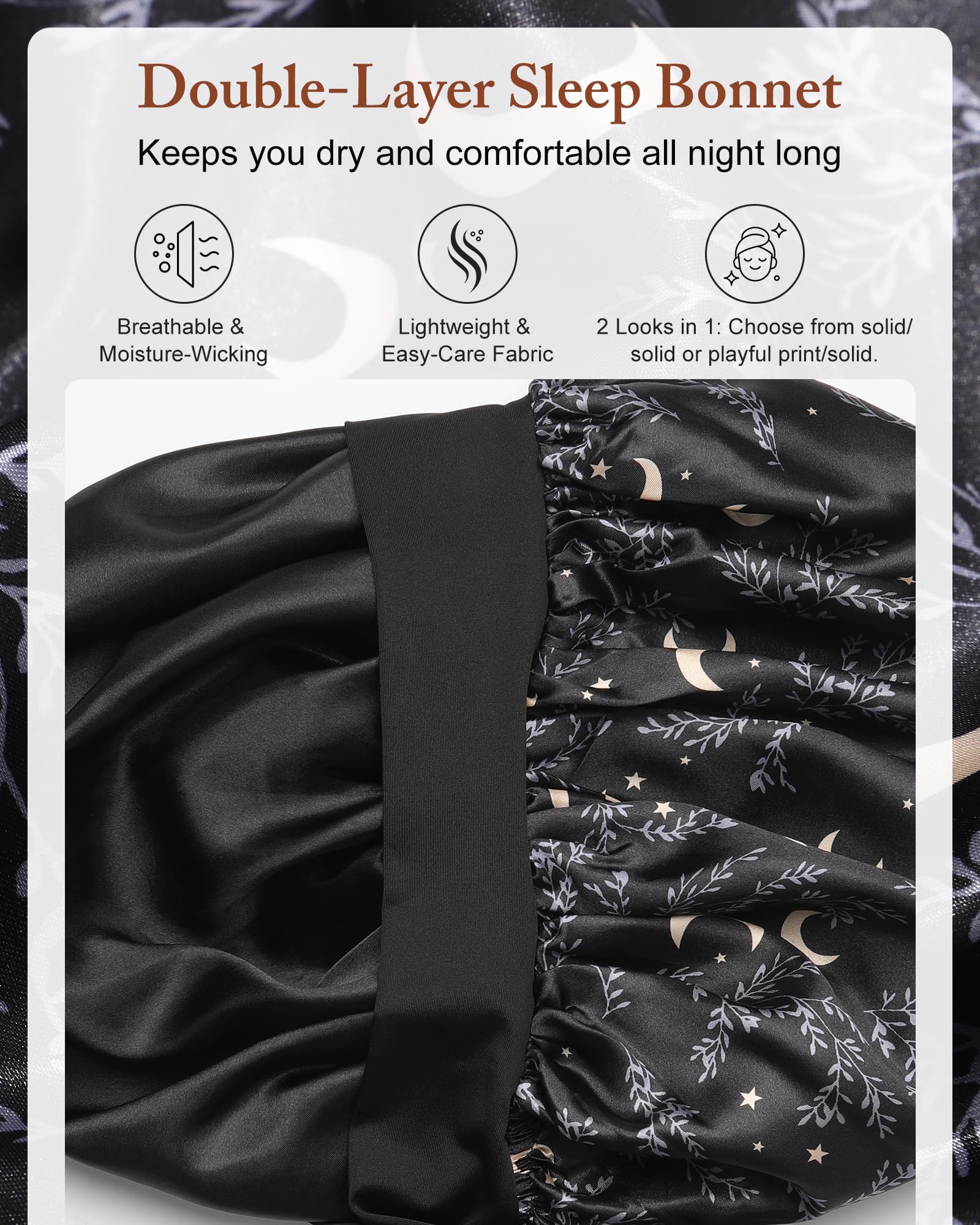 AWAYTR bonnet satin longueur 57 cm, convient aux cheveux longs et épais.