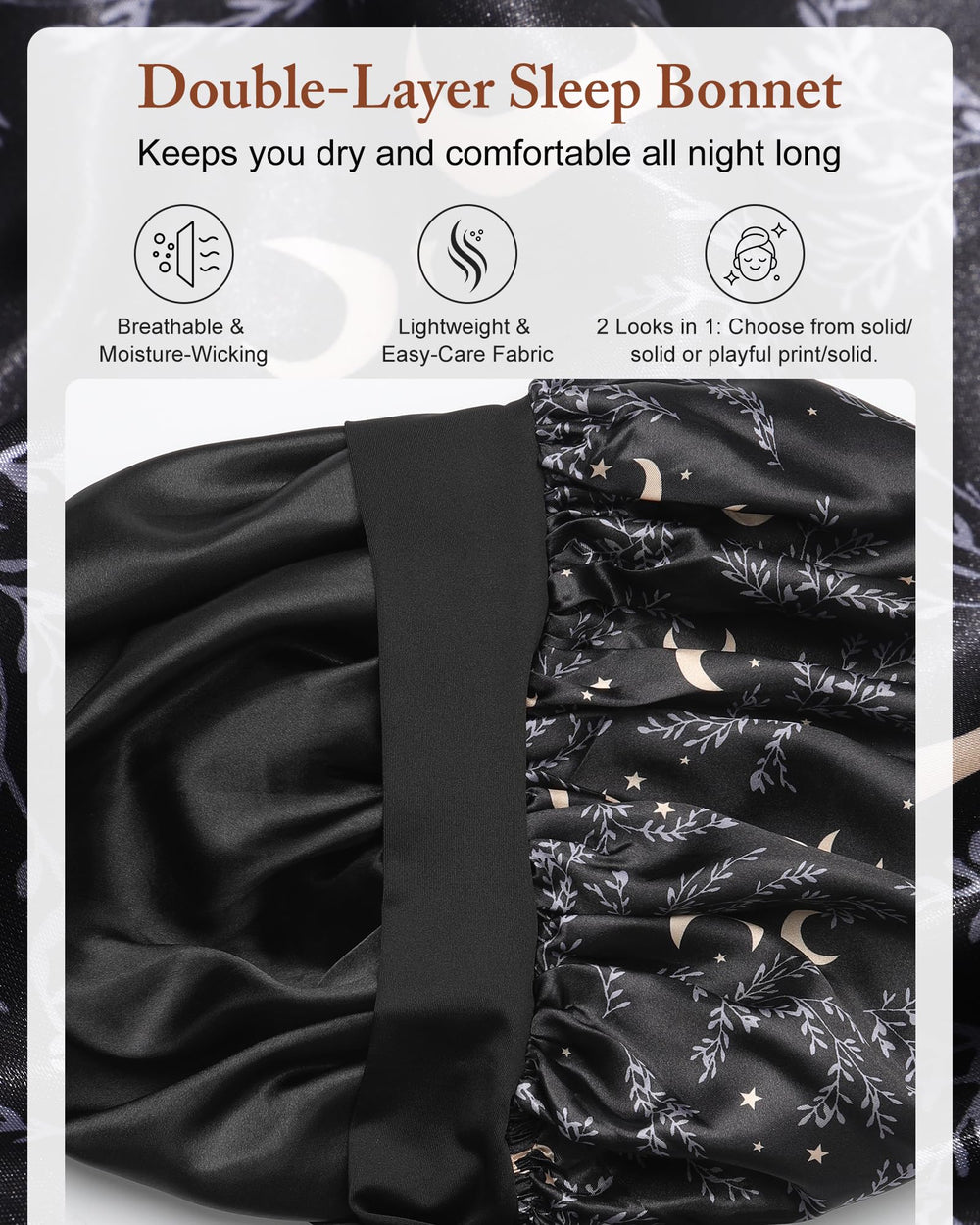 AWAYTR bonnet satin longueur 57 cm, convient aux cheveux longs et épais.