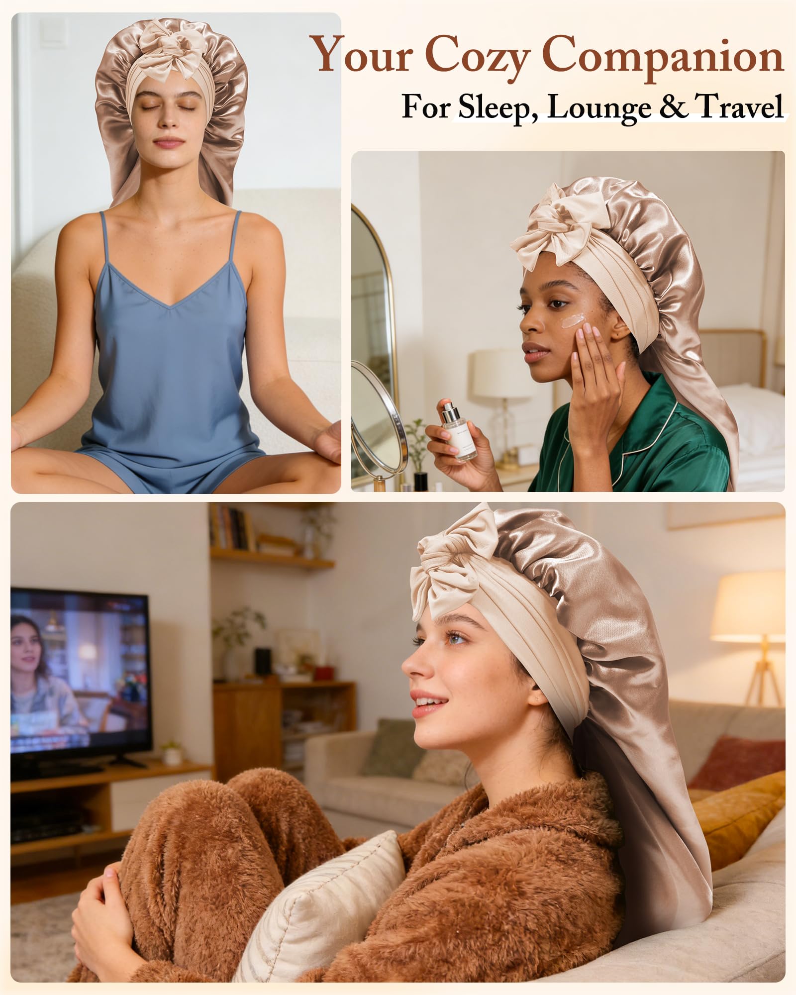 AWAYTR bonnet satin sur les cheveux, protege la brillance et l hydratation.