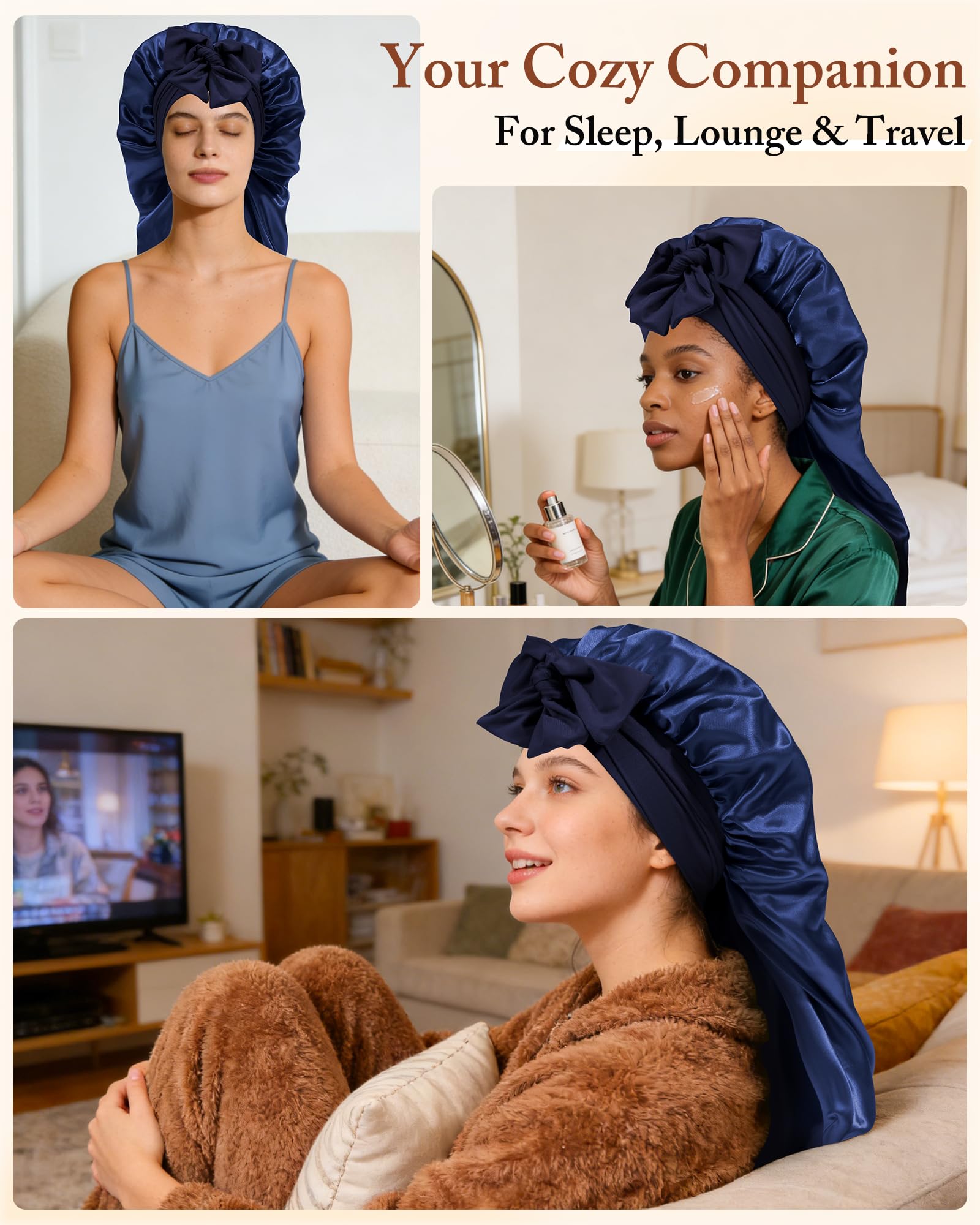 Bonnet AWAYTR satin protection-cheveux minimise nœuds et frisottis.