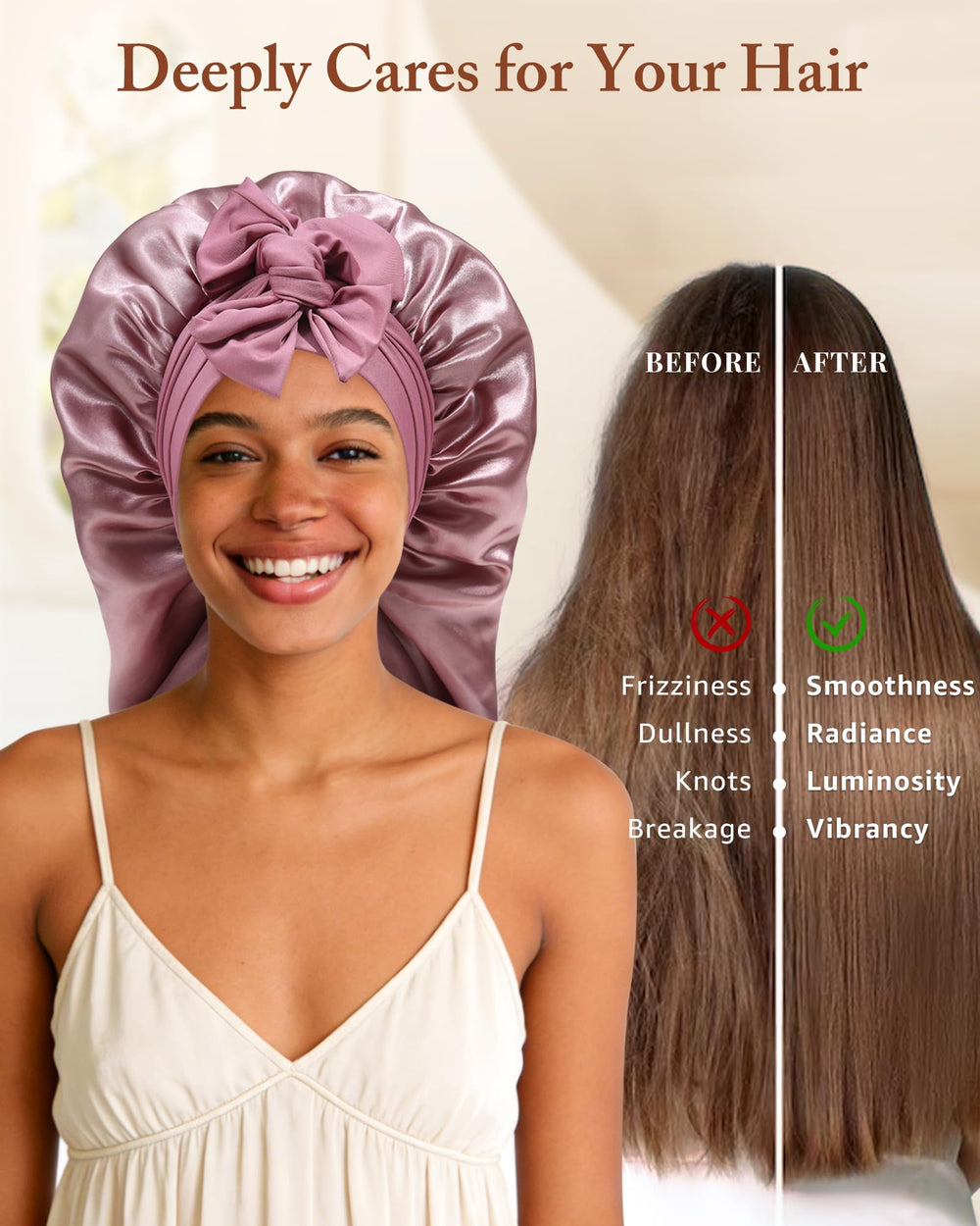AWAYTR bonnet satin long protège les cheveux des frottements lors du sommeil.