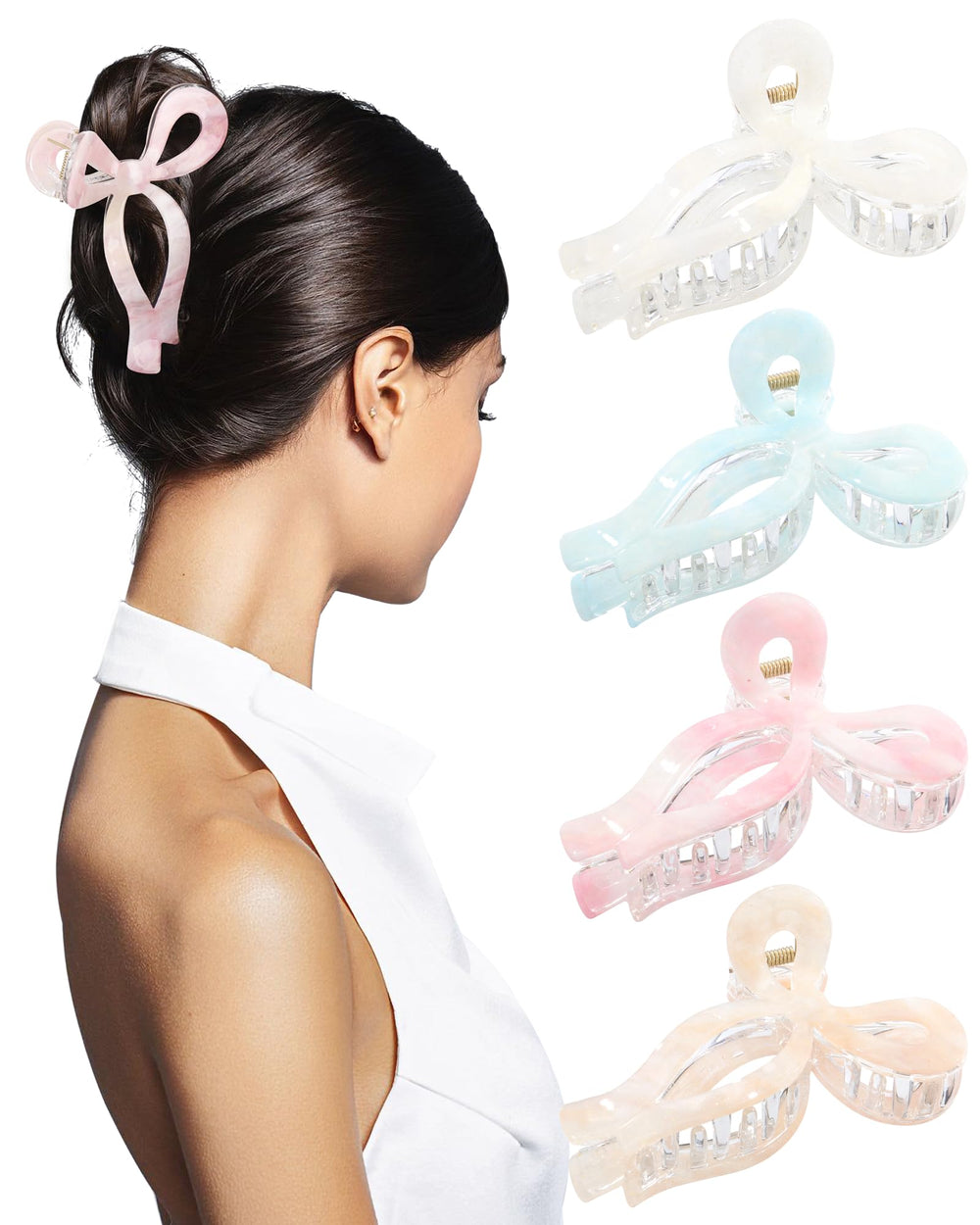 AWAYTR clip-bow rose transparent, pratique pour un look élégant toute la journée.