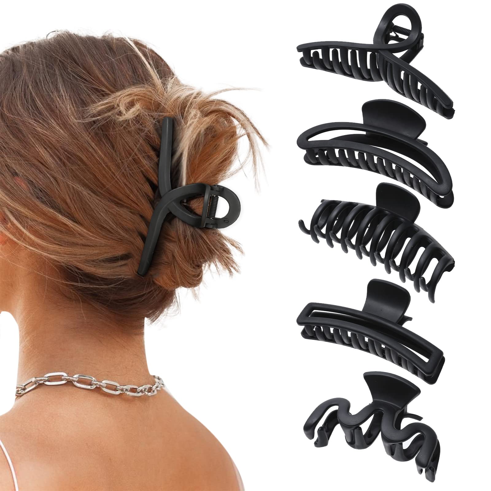 AWAYTR grandes pinces cheveux noir mat pour cheveux épais et volumineux.