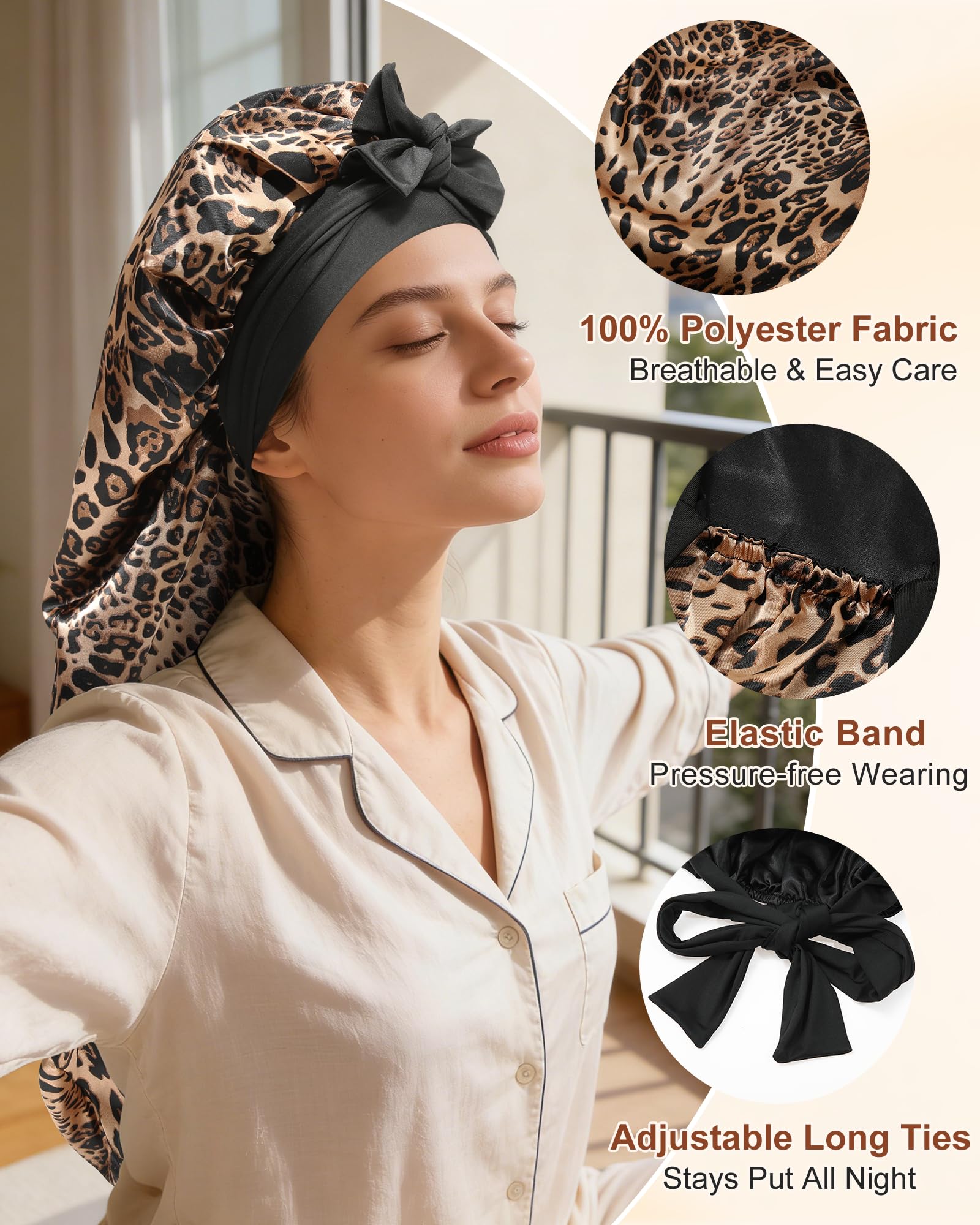 AWAYTR bonnet satin avec élastique, maintien sûr sans marquer la peau.