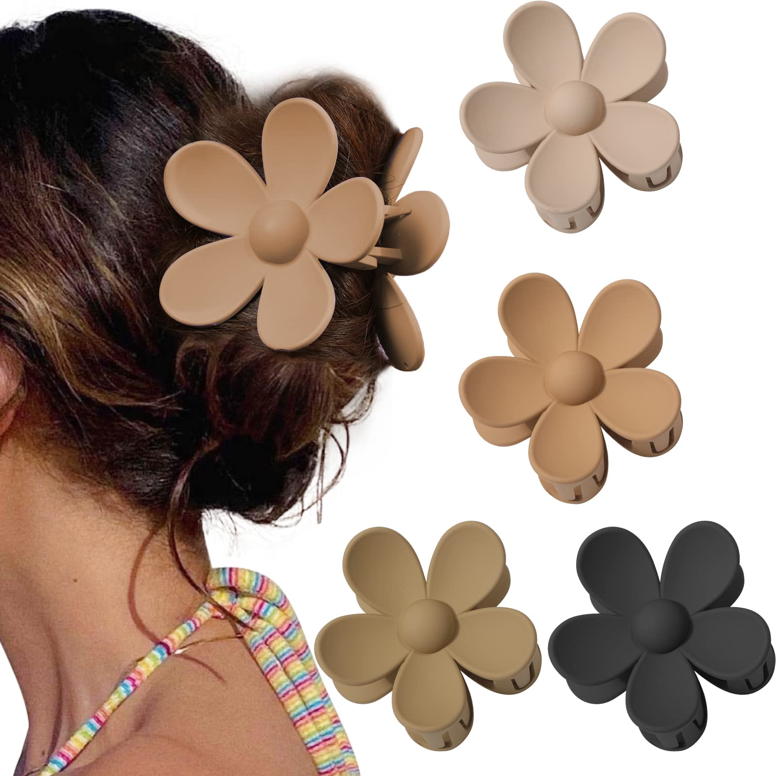 AWAYTR pinces cheveux fleurs mates 3 pouces beige – maintien sûr au quotidien.