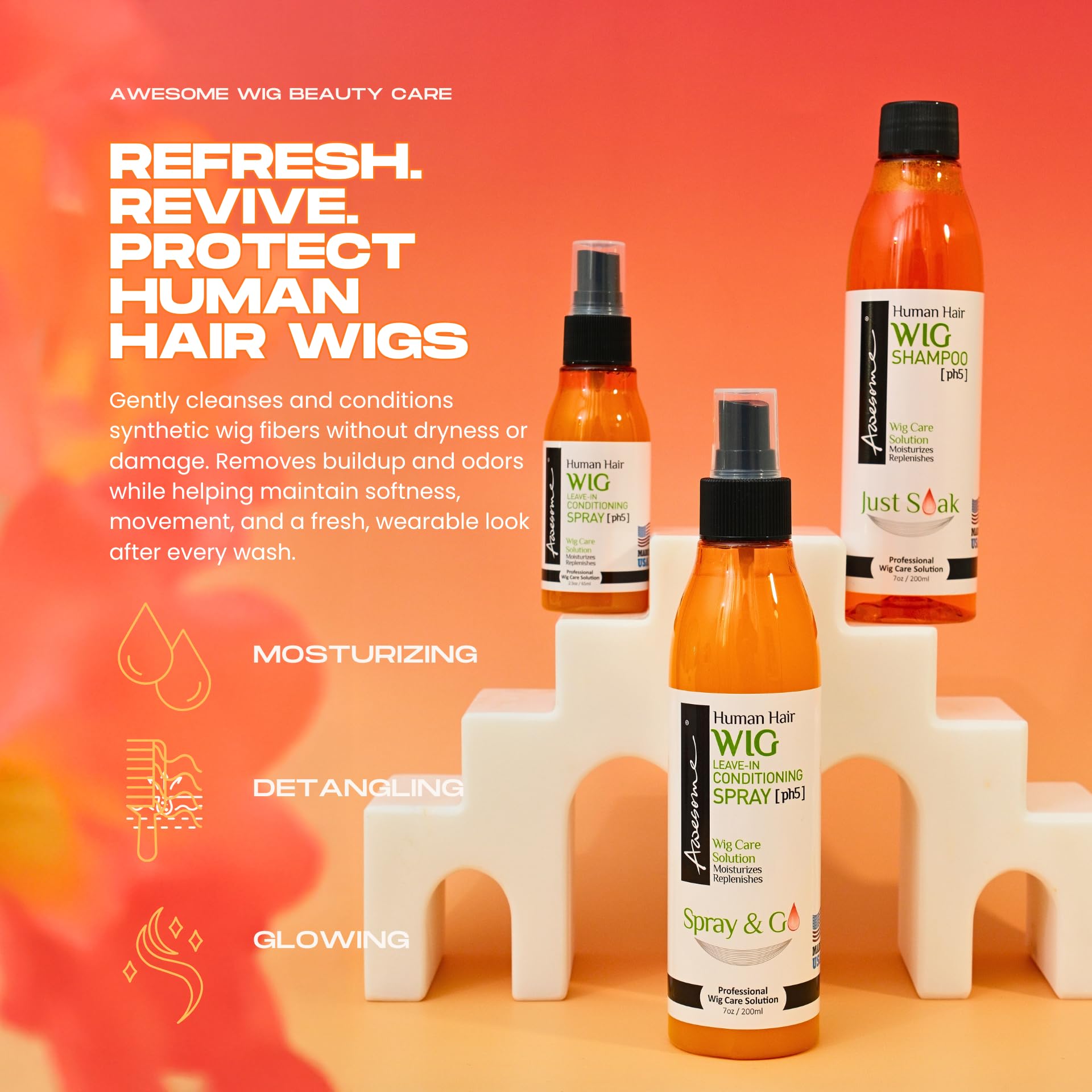Awesome wig leave-in conditioner spray mist enables quick, even application.