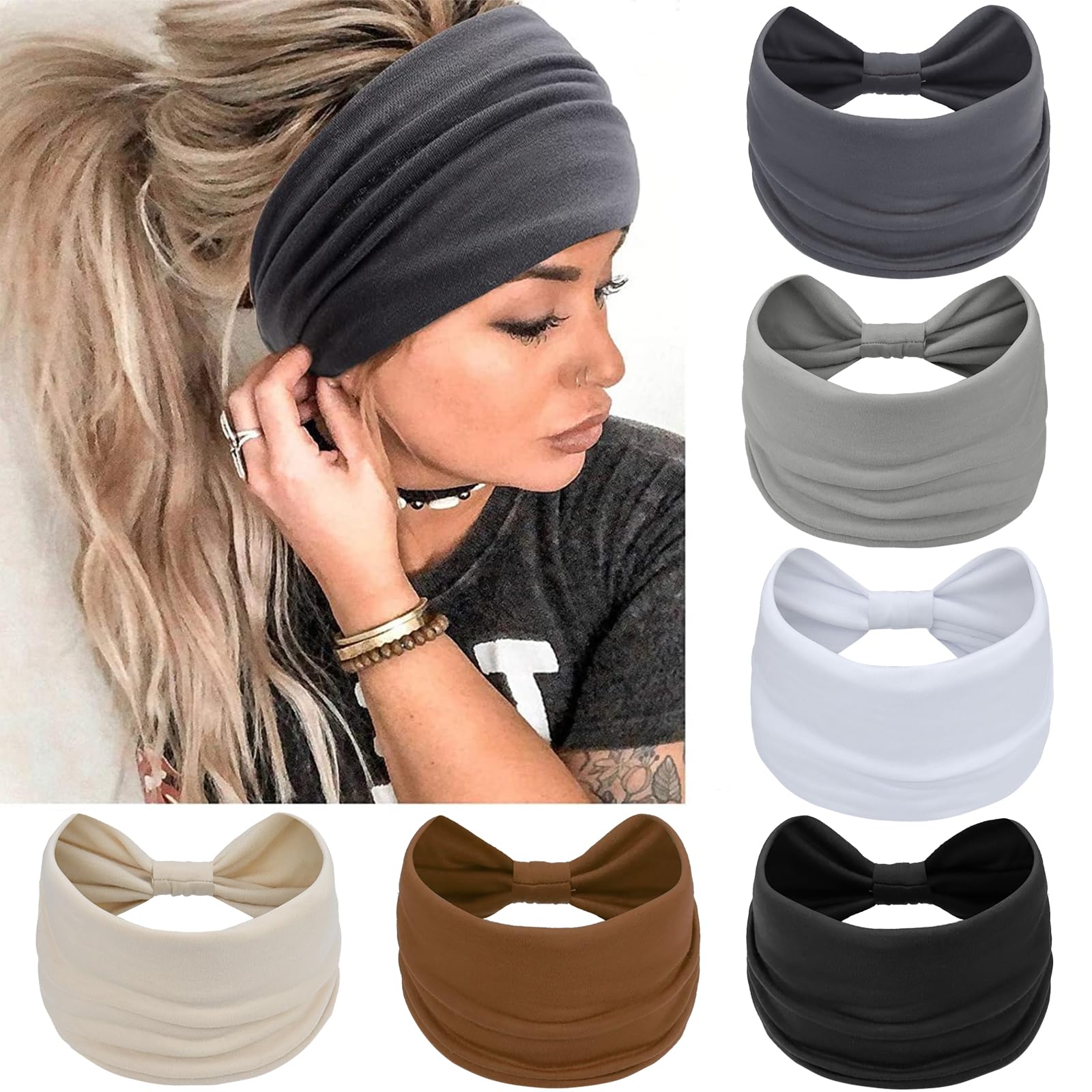 Awumbuk bandeau large femme avec nœud, maintien sans glisse.