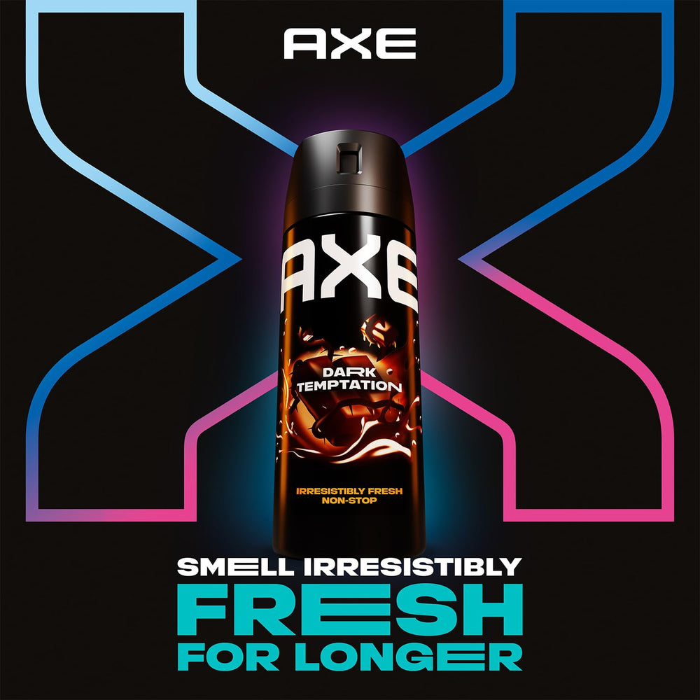 Parfum Dark Temptation AXE avec chocolat noir et épices, senteur distinctive.