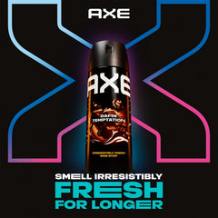 Parfum Dark Temptation AXE avec chocolat noir et épices, senteur distinctive.