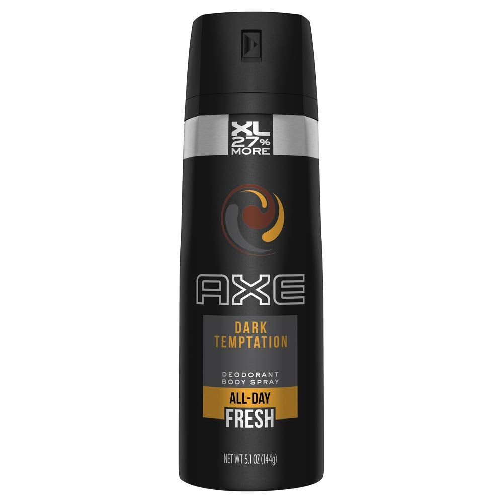 Flacon vaporisateur AXE Dark Temptation, parfum durable et fraîcheur longue durée.