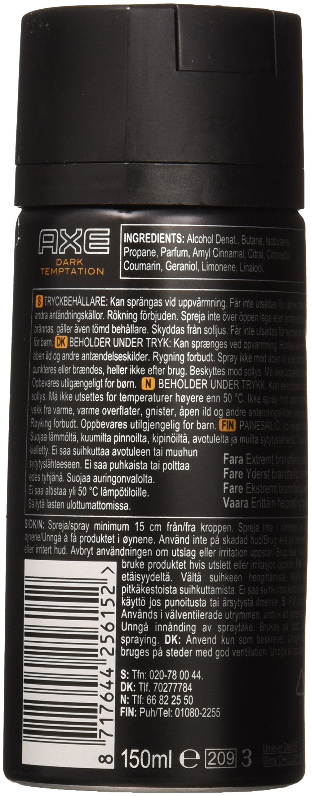 AXE Dark Temptation – Spray déodorant pack six, fraîcheur longue durée.