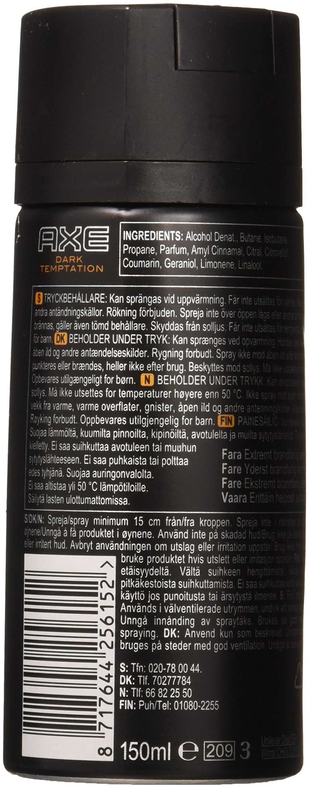 AXE Dark Temptation – Spray déodorant pack six, fraîcheur longue durée.
