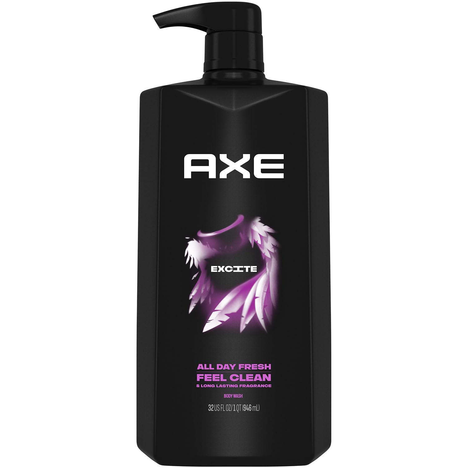AXE Excite body wash in a large pump bottle for easy daily showers.