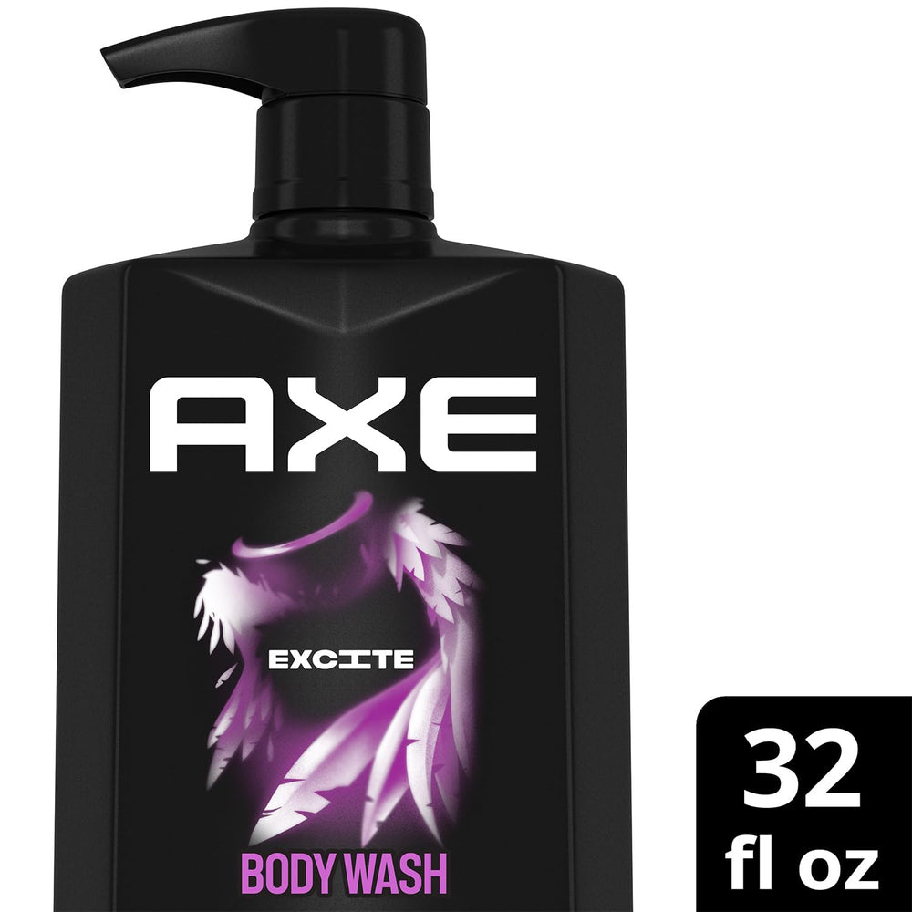 AXE Excite bottle close-up highlights coconut, hazelnut, and caramel fragrance notes.