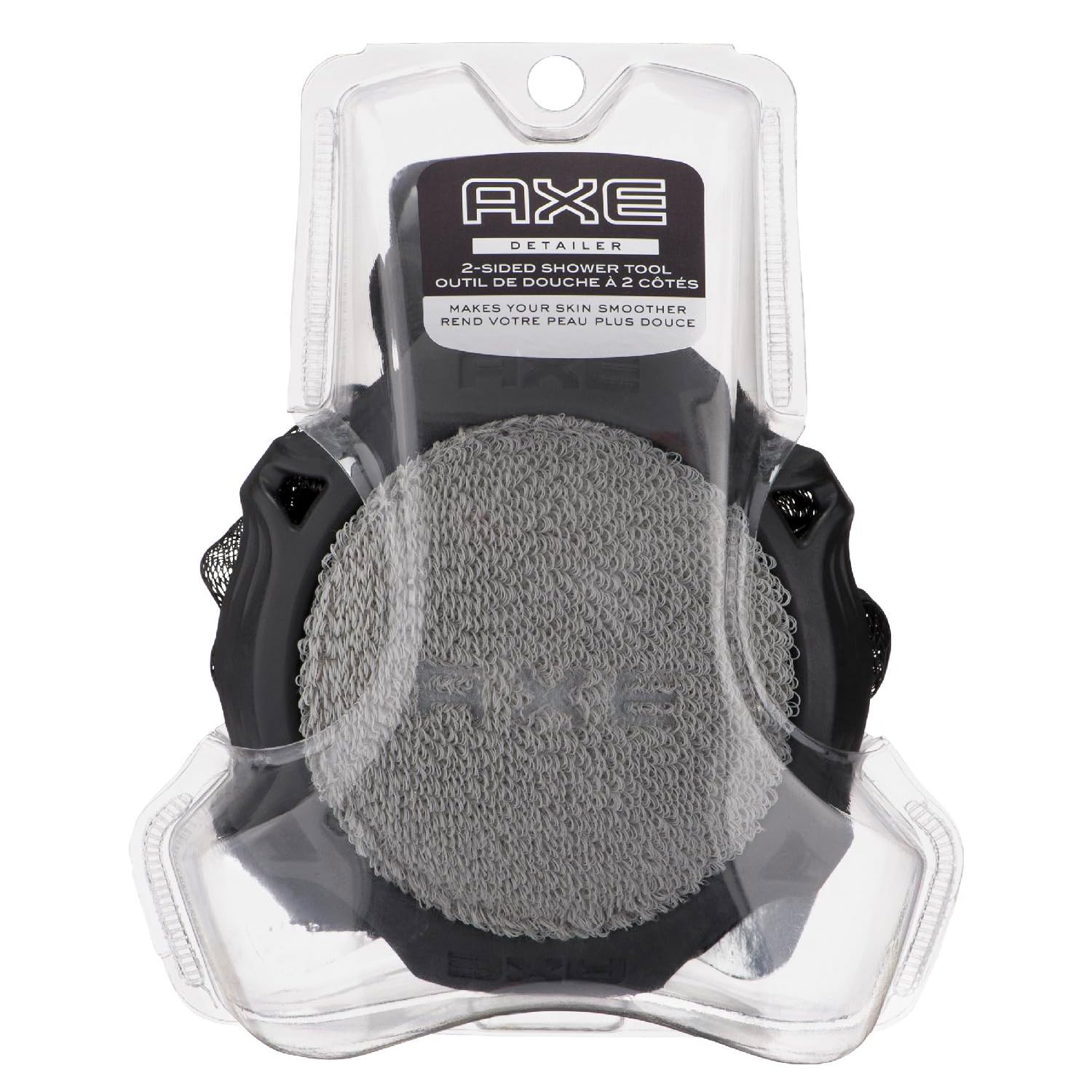Gant douche AXE à 2 faces gris, pratique et durable pour un rituel rapide.