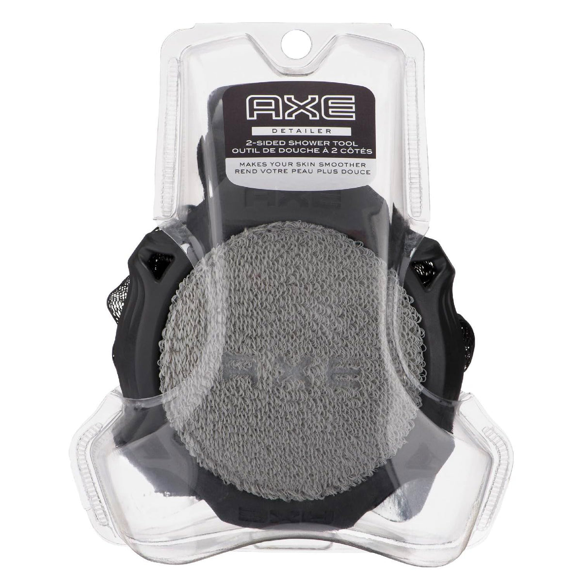 Gant douche AXE à 2 faces gris, pratique et durable pour un rituel rapide.
